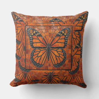Coussin Papillon Monarch Mosaïque Rouge Orange Noir