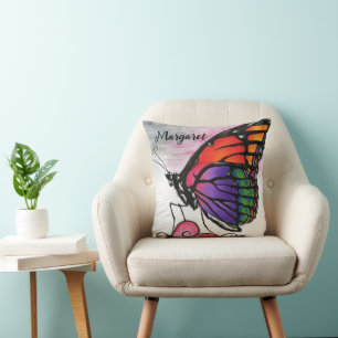 Coussin Papillon Monarque Arc-en-Ciel Original Fantastique