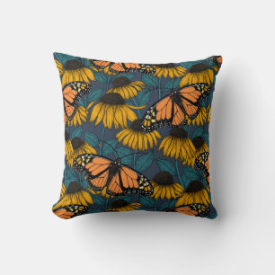 Coussin Papillon monarque sur confluents jaunes