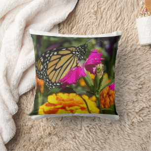 Coussin Papillon Monarque sur Fleur Marigold Rose