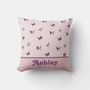 Coussin Papillon Motif Joli Satin Rose Fille Chambre de Bé