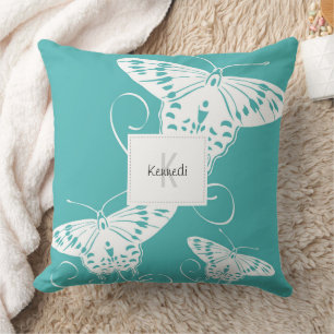 Coussin Papillon Motif Turquoise et blanc