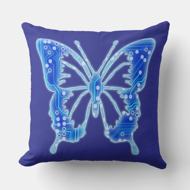 Coussin Papillon numérique bleu, personnaliser arrière - p (Recto)