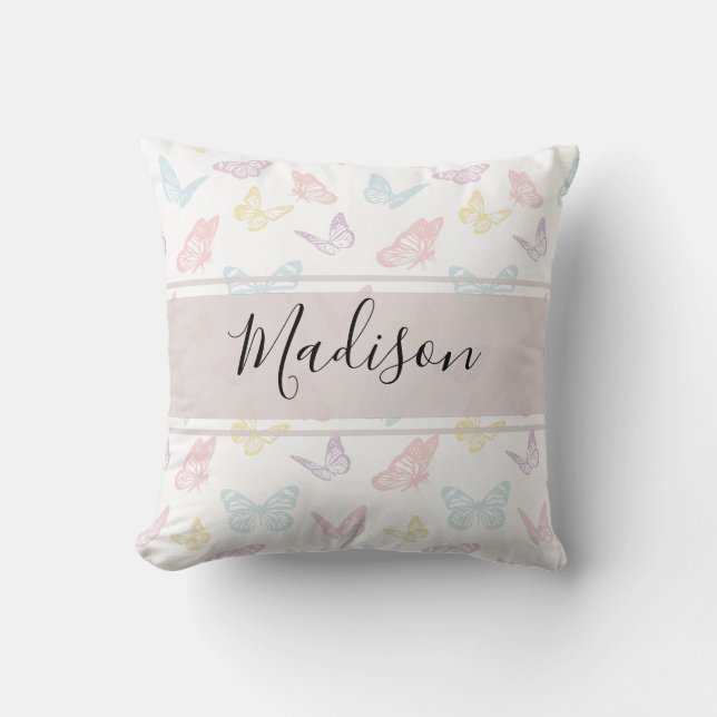 Coussin Papillon pastel blanc mignon à monogramme (Recto)