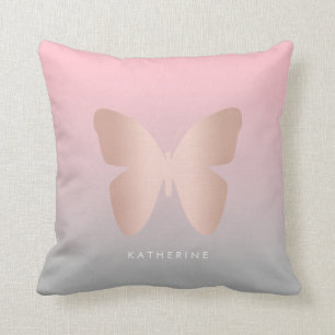 Coussin Papillon rose à la mode moderne élégant d'or
