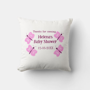 Coussin Papillon rose Baby shower aquarelle ajouter nom