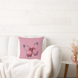 Coussin Papillon Rose Espoir Inspirationnel