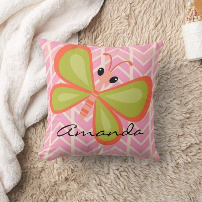 Coussin papillon rose pour fille personnalisée (Couverture)