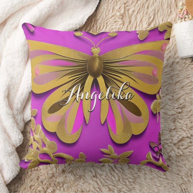 Coussin Papillon rose-rose-rose-rose-rouge Nom personnalis (Couverture)