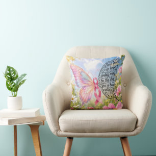 Coussin Papillon Ruban Rose dans un Jardin d'Été
