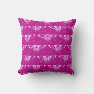 Coussin Papillon stylisé Déco - fuchsia et rose