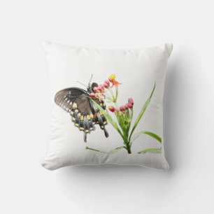 Coussin Papillon sur les fleurs d'algues, blanc