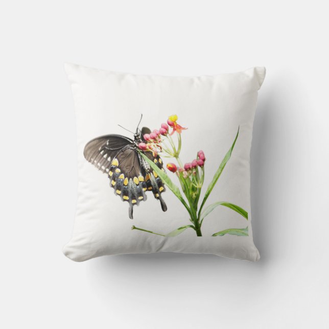 Coussin Papillon sur les fleurs d'algues, blanc (Recto)