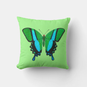 Coussin Papillon Swallowtail en vert, turquoise et noir