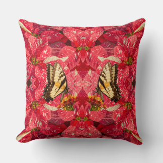 Coussin Papillon Swallowtail sur Red Poinsettia Flower