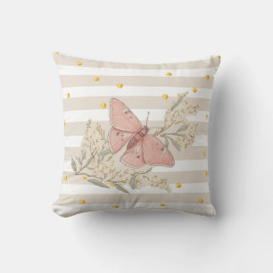 Coussin Papillon vintage blanc doré rose