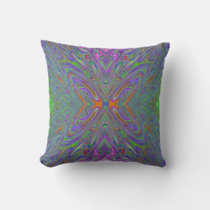 Coussin Papillon Violet, Orange et Vert Abstrait Trippy