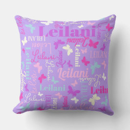 Coussin Papillons arc-en-ciel nom personnalisé violet Leil