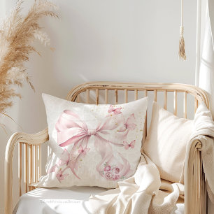 Coussin Papillons au Nœud Rose Photo
