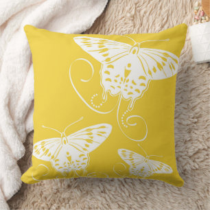 Coussin Papillons blancs sur Motif jaune clair