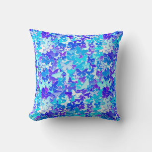 Coussin Papillons, bleu, turquoise, lavande