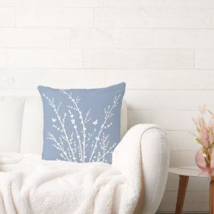 Coussin Papillons bleus Dusty Branches botaniques Modernes