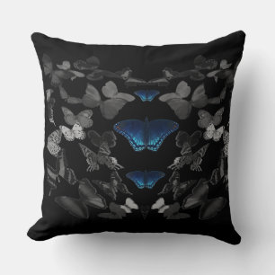 Coussin Papillons Bleus Et Papillons Noir Et Blanc P