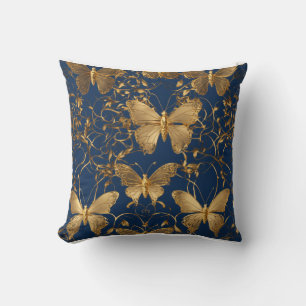 Coussin Papillons bleus métalliques avec Vins d'or