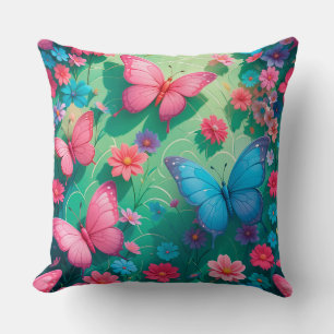 Coussin Papillons Colorés dans une Fleur Vibrante