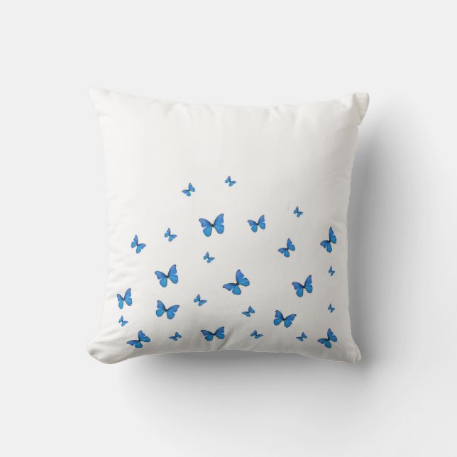 COUSSIN PAPILLONS DE BLEUS LAYETTE SUR LE BLANC (Recto)