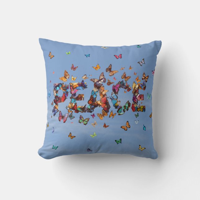 Coussin Papillons de ciel bleu de PAIX | Espoir motivation (Recto)