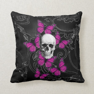 Coussin Papillons de crâne et de roses indien d'imaginair