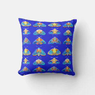 Coussin Papillons de nuit en bleu foncé, orange et turquoi