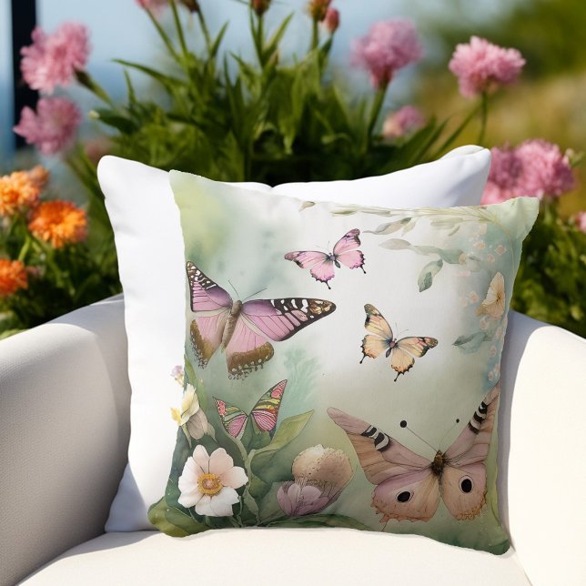 Coussin Papillons de printemps et fleurs Aquarelle (Créateur téléchargé)