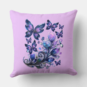 Coussin Papillons de scintillement cosmique rose