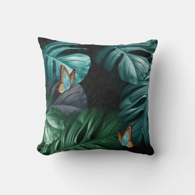 Coussin Papillons du Paradis Tropical Turquoise Splash (Recto)