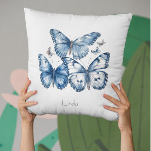 Coussin Papillons en bleu de Delft, personnalisables