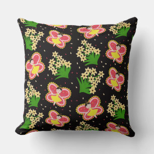 Coussin Papillons et fleurs
