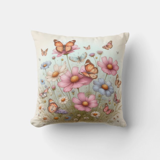 Coussin Papillons et fleurs sur l'oreiller à lancer (Recto)