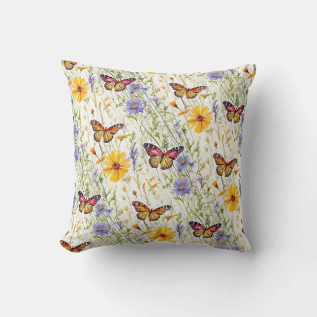 Coussin Papillons et marguerites dans une prairie (Recto)