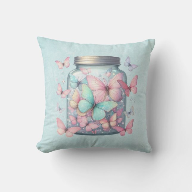 Coussin Papillons Fantaisistes dans un Pot (Recto)