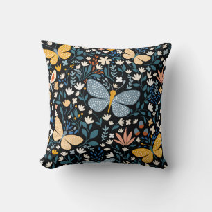 Coussin Papillons Floral : Main Tirée Sans Couture.