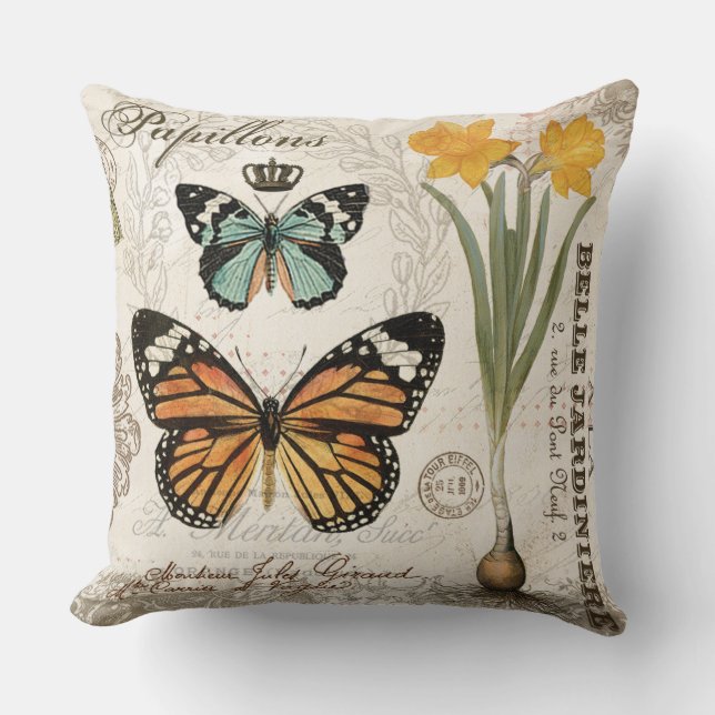 Coussin Papillons français vintages modernes (Recto)