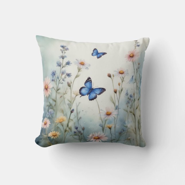 Coussin Papillons gracieux Meadow Fleur sauvage Aquarelle (Recto)
