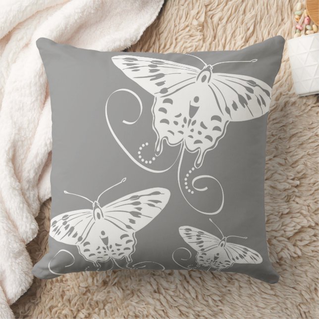 Coussin Papillons Motif gris blanc (Couverture)