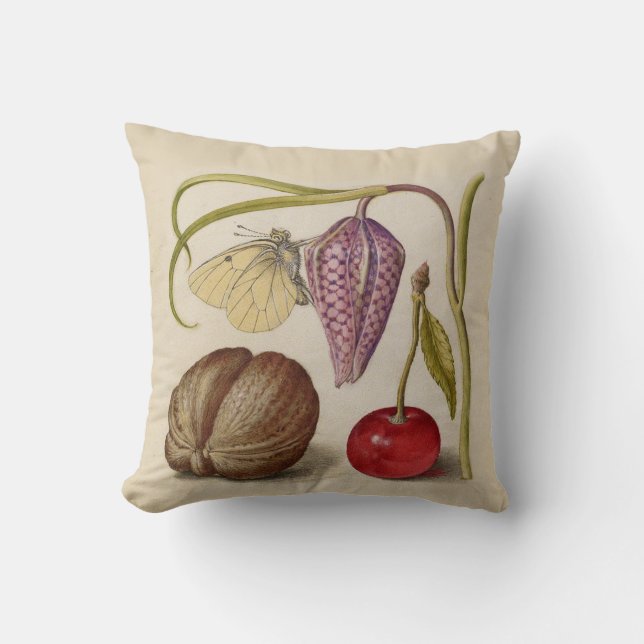 Coussin Papillons noix Fleur Cerisier Aquarelle Art (Recto)