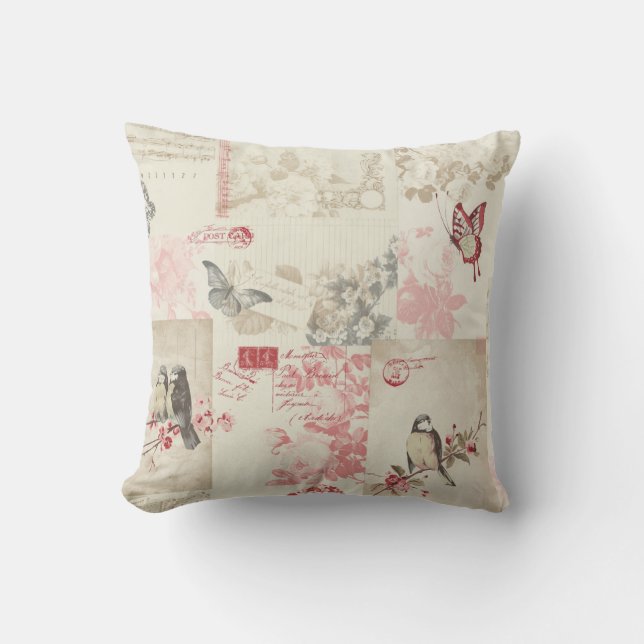 Coussin Papillons, oiseaux, fleurs et musique (Recto)