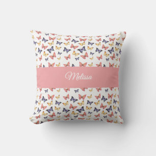 Coussin Papillons Rose Violet Monogramme Nom