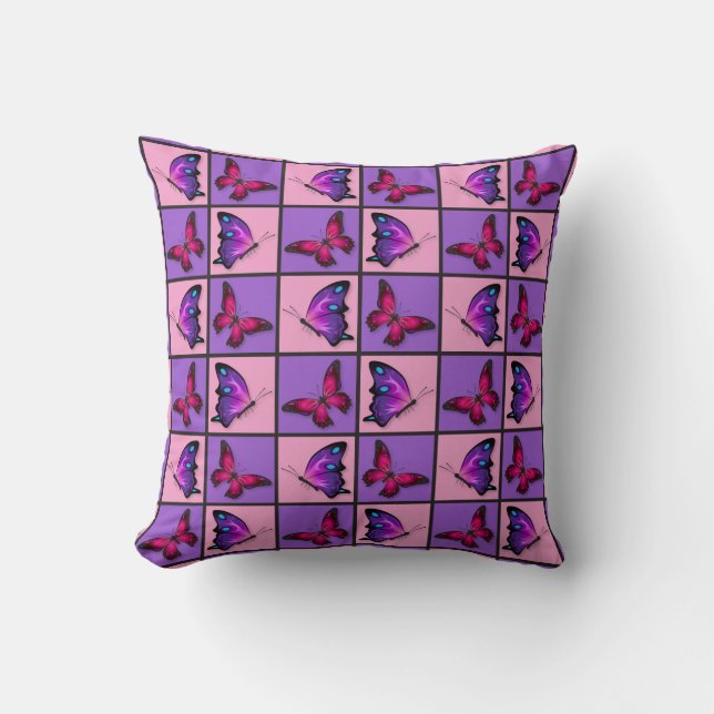 Coussin Papillons roses et pourpres de patchwork (Recto)