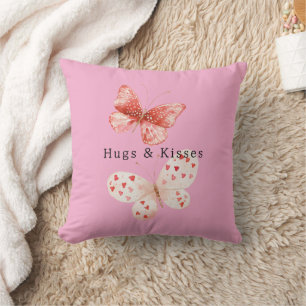 Coussin Papillons roses rouges Câlins Baisers